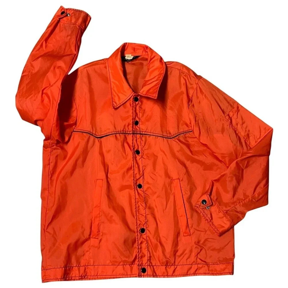 70s 80's Weathercaster Orange Nylon WindBreaker Jacket Large USA Vtg Streetwear